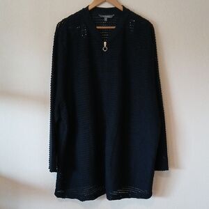 Ulla Popkin Full Zip Large Open Knit Cardigan With Ring Pull